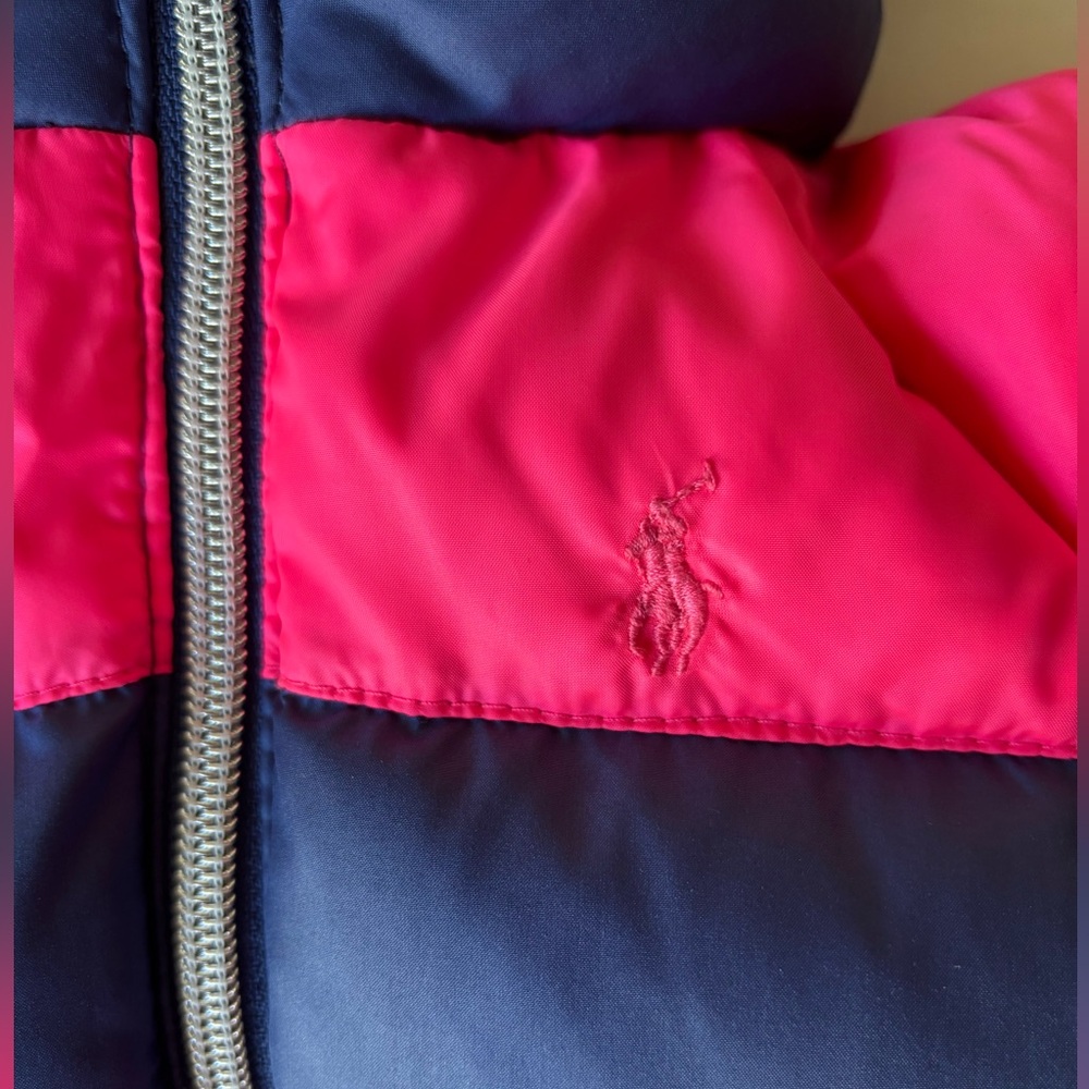 Ralph Lauren Puffer Coat Jacket Infant Size 6 Months Pink Navy Blue Hood Zip Up - Picture 4 of 9